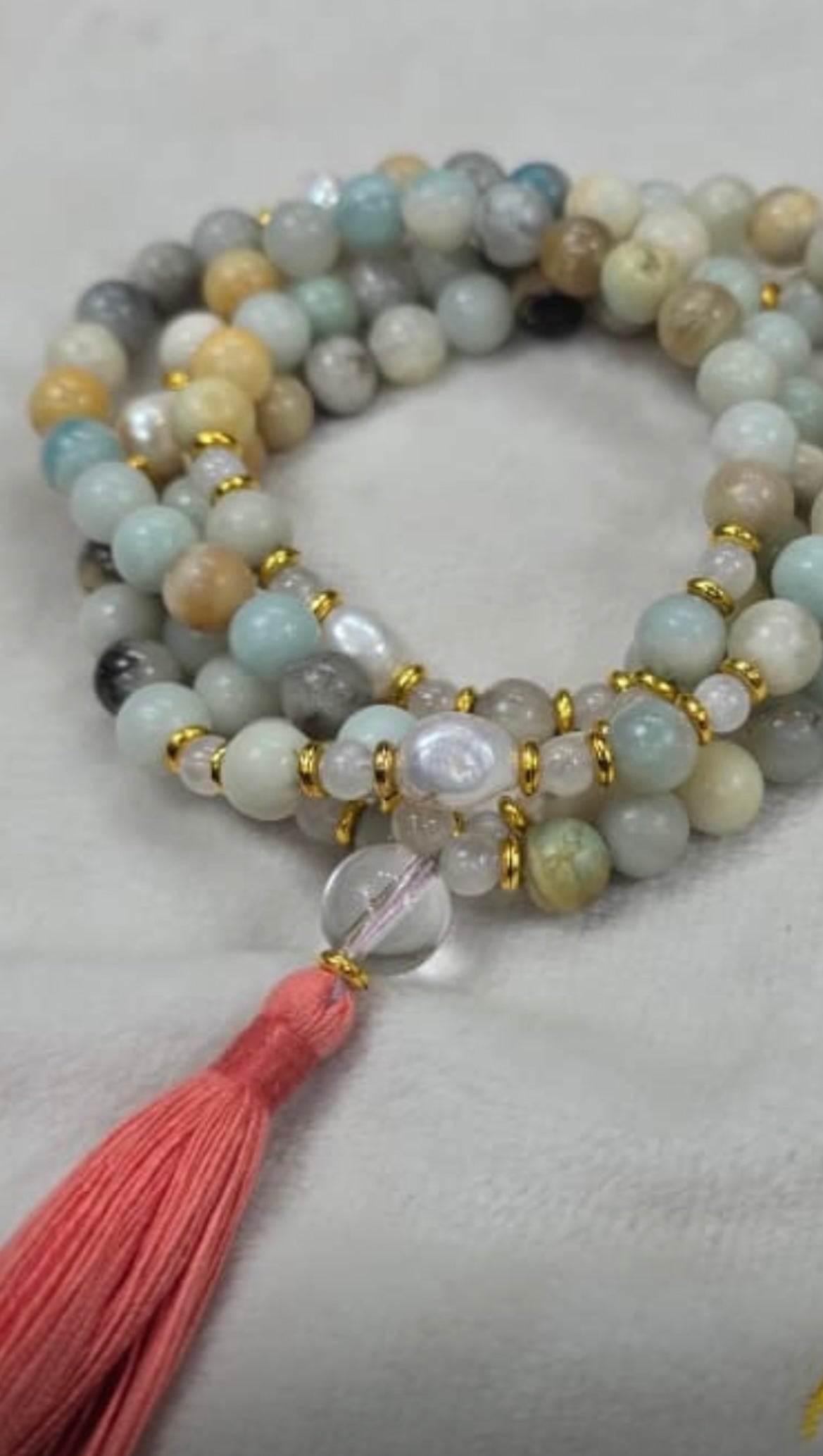 Amazonite and Pearl Mala