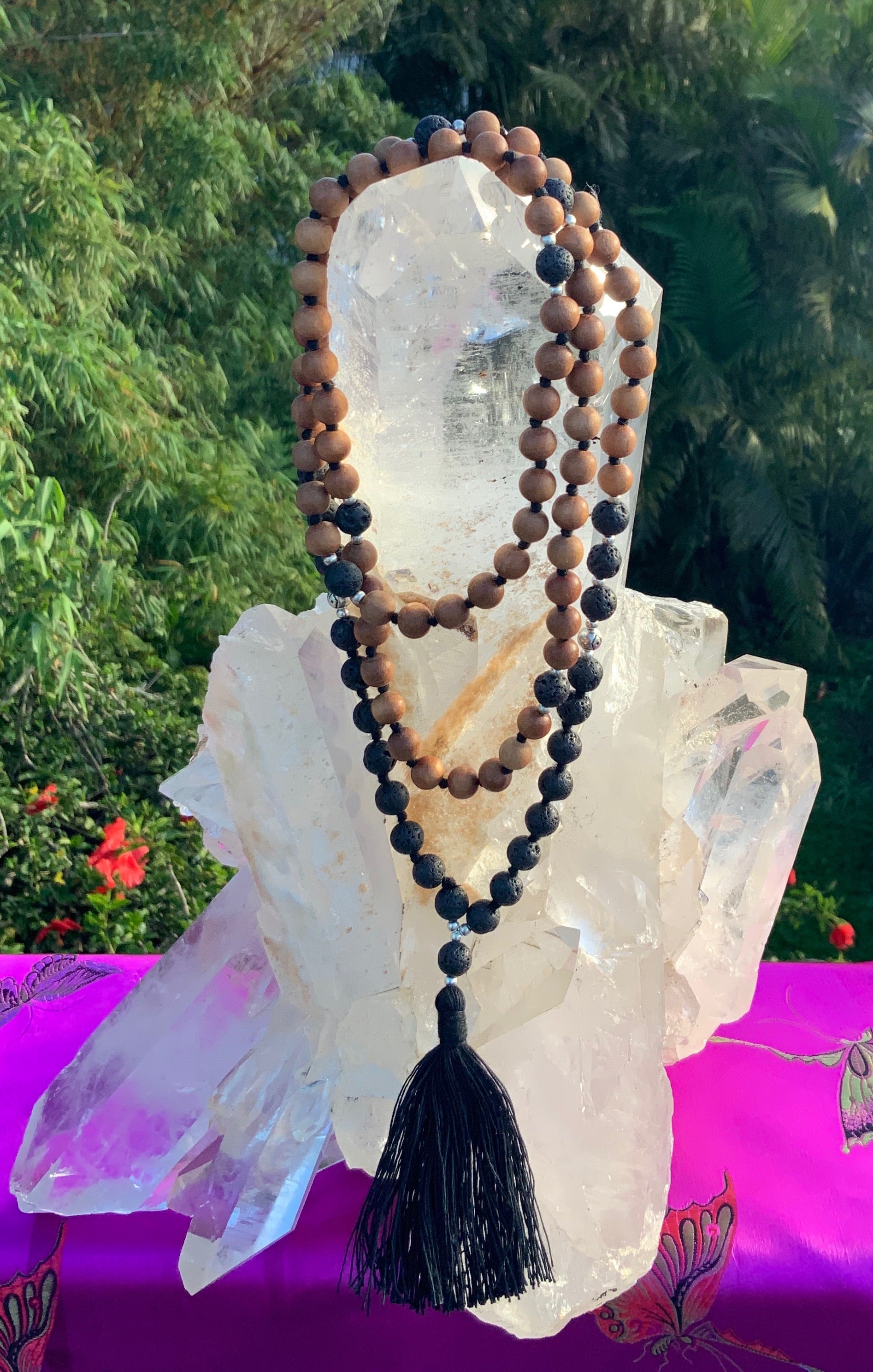 Grounding Lava Rock and Sandalwood Mala Necklace