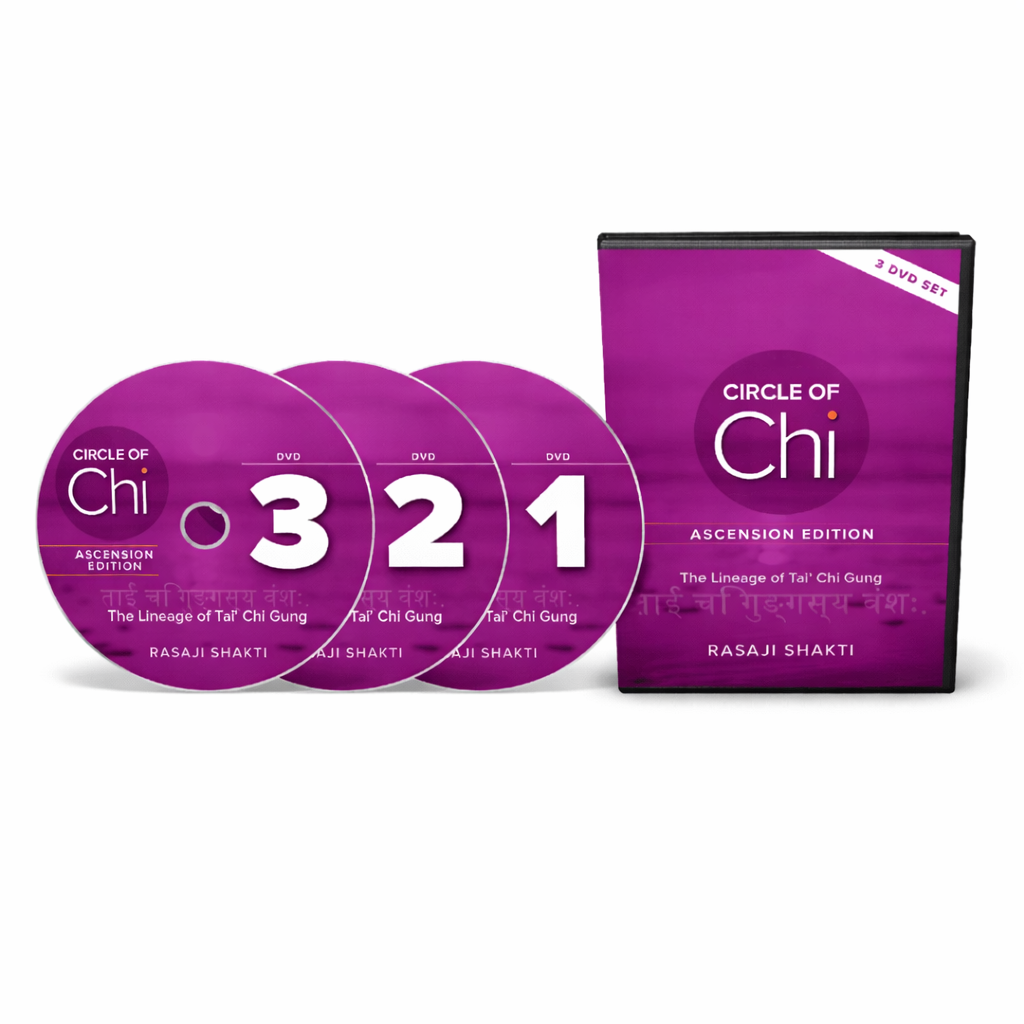 Purple DVD set titled 'Circle of Chi' with three discs and a case on a white background.