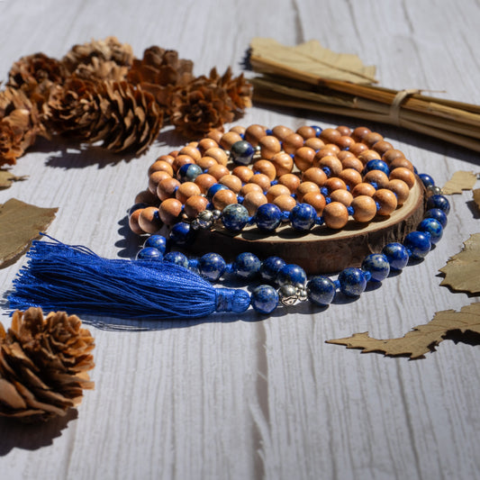 Blue "Sky" Lapis Lazuli and Sandalwood Mala Necklace