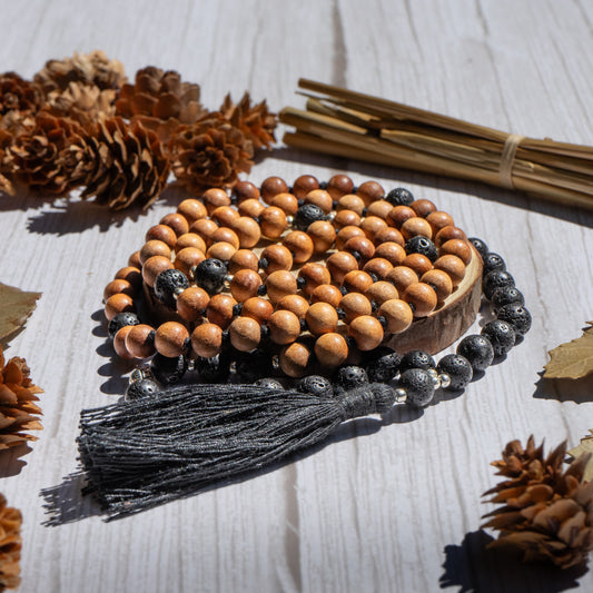 Grounding Lava Rock and Sandalwood Mala Necklace