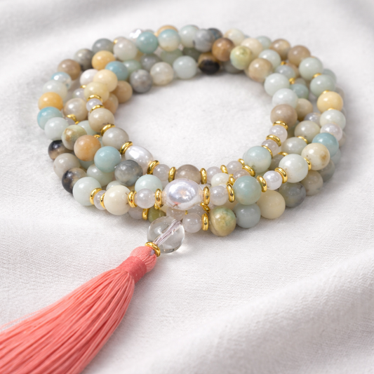 Amazonite and Pearl Mala