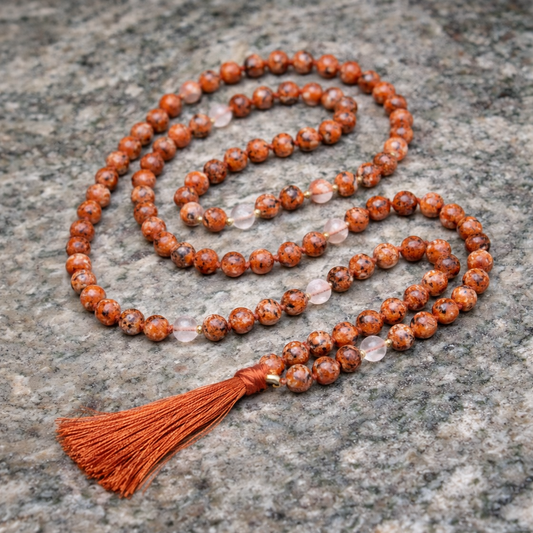 a Fire Agate and Rose Quartz Mala necklace