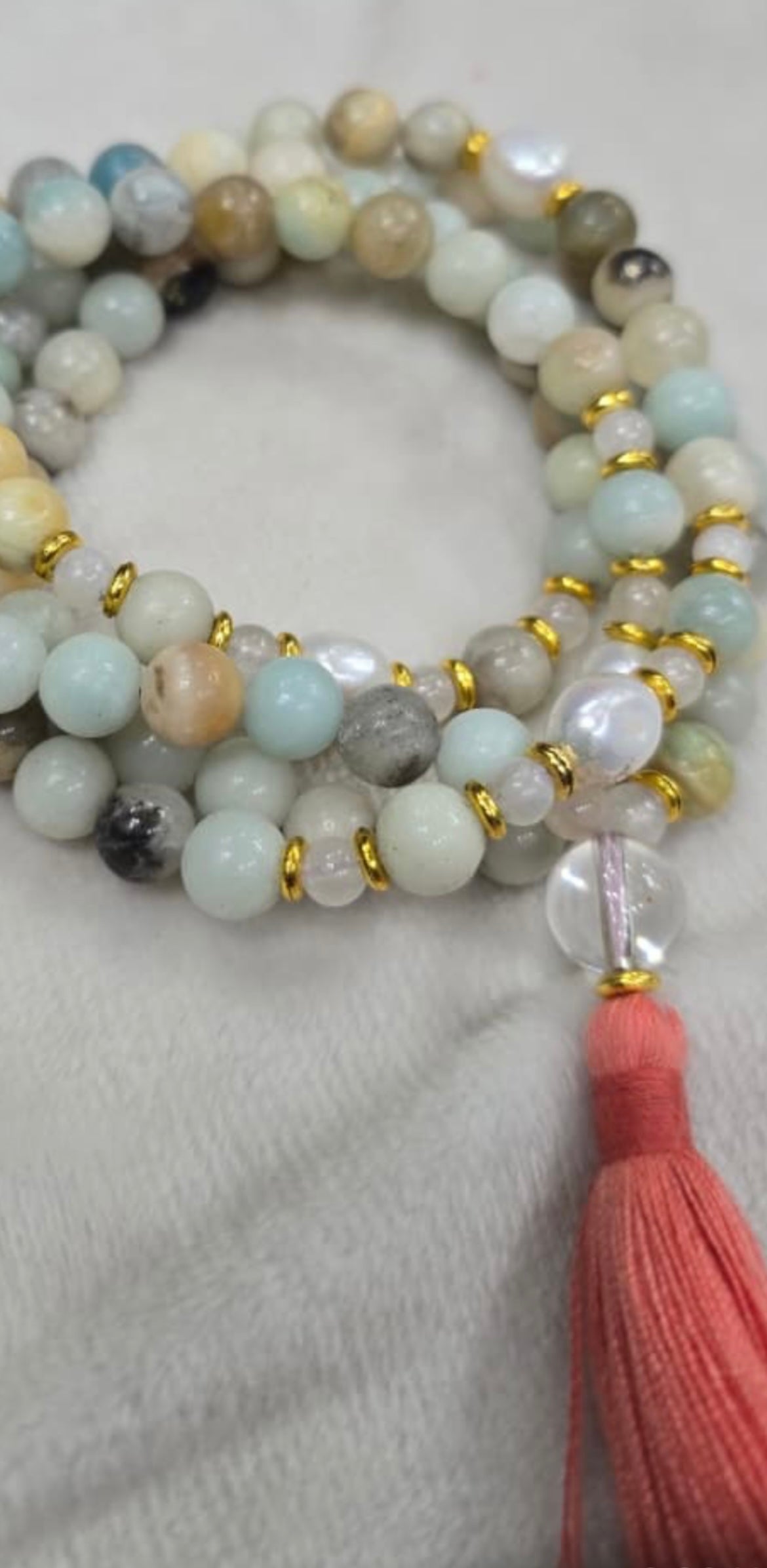 Amazonite and Pearl Mala