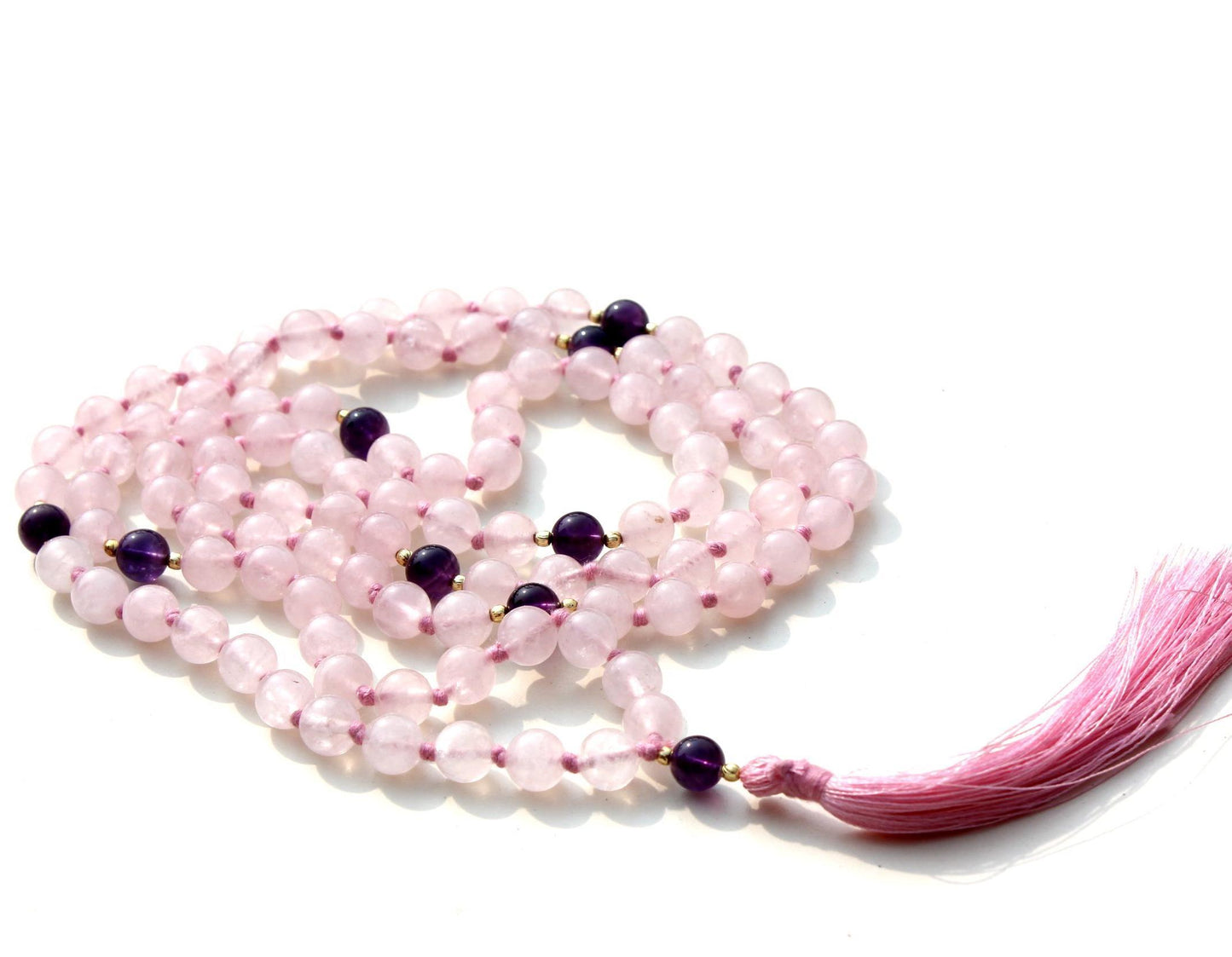 Rose Quartz and Amethyst Mala Necklace