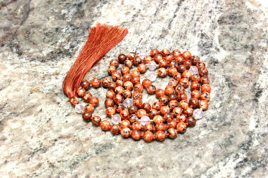 Fire Agate and Rose Quartz Mala Necklace